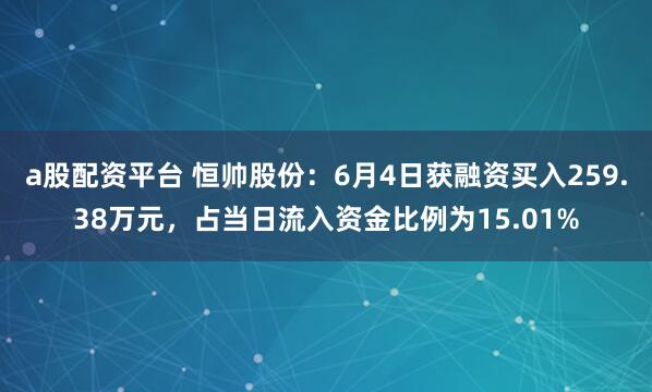 a股配资平台 恒帅股份：6月4日获融资买入259.38万元，占当日流入资金比例为15.01%