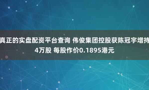 真正的实盘配资平台查询 伟俊集团控股获陈冠宇增持4万股 每股作价0.1895港元